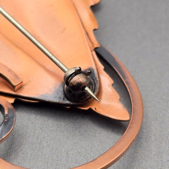 VTG Renoir Copper 'Leafsong' Brooch Pin Curling Stem Design Nature Signed - Picture 5 of 6